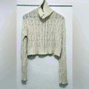 Pink Rose Women’s Size Medium Cream Cropped Full Zipper Sweater, Knit